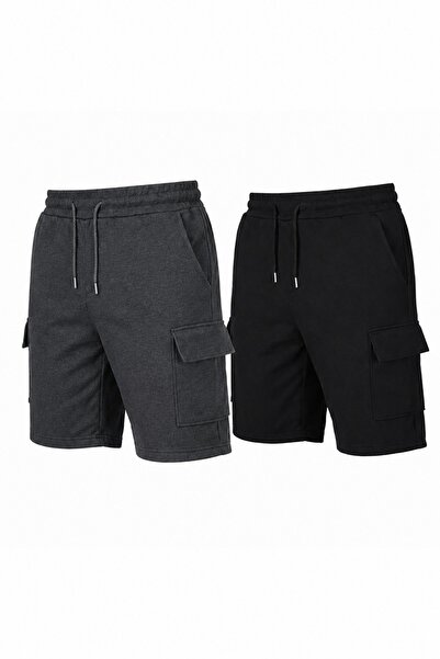 SURMARİ Set of 2 Unisex Comfortable Fit Shorts with Cargo Pockets