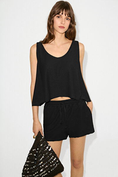 ETHIQUET Petunyal women's u-neck tank top and drawstring pocket shorts black ...