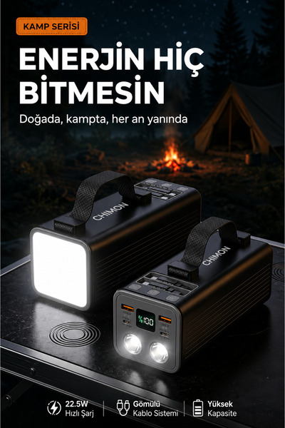chimon 50000mAh Powerbank 30W PD 22.5W QC Hızlı Şarj Dahili USB-C Lightning K...