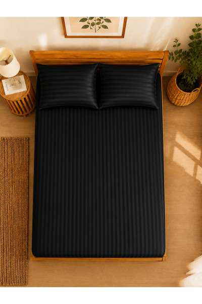 Erays Home Premium Striped Satin Fitted Sheet Set – Modern Elegance and Ultim...
