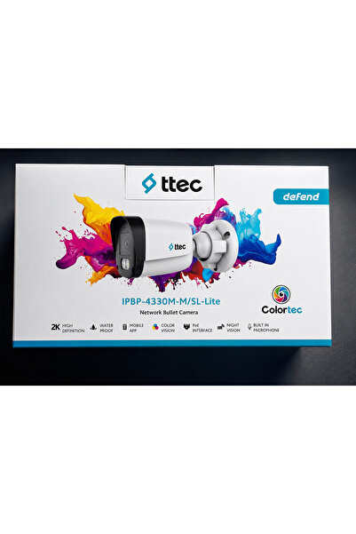 Ttec IPBP-4330M-M/SL-Lite 4mp 2.8mm Sabit Lens Dahili Sesli Gece Renkli IR Bu...
