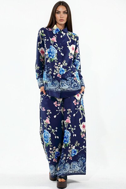 Hiccup Msn Floral Patterned Shirt and Wide-Legged Pants Set