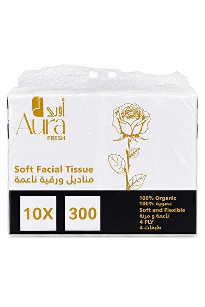 AURA Soft Facial Tissue 10 Pack x 300 Sheets, 4 Ply Premium Facial Tissue Pap...