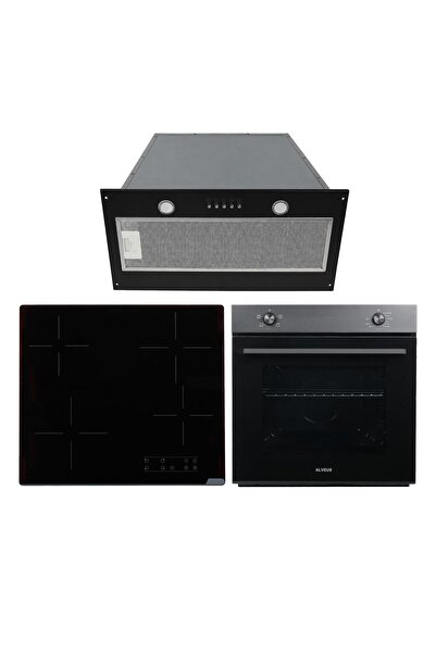 Alveus Nova 605 Siyah Elektrikli Gömme Aspiratörlü 3' lü Ankastre Set(F9(52cm)-VİTRO-MFA605)