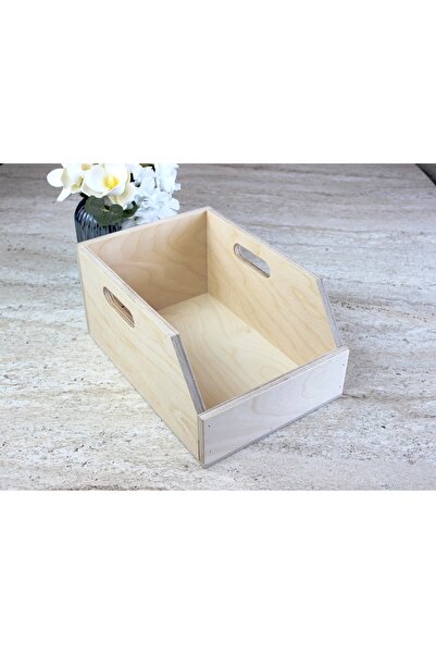 Limon Dekor Doğal Boyasız Verniksiz Huş Ağacından Plak Kutusu ve Organizer Sandık (7 İnç - 45lik)- Birch Wood 7" Record Box