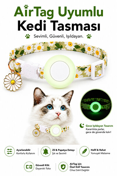 CONOCER AirTag Uyumlu Kedi Tasması Emniyet Tokalı Ayarlanabilir Çanlı Zilli P...