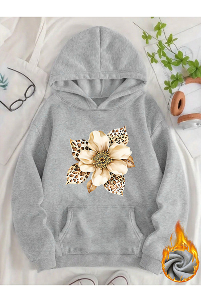 mercoledi Unisex Floral Printed Hooded Kangaroo Pocket Comfortable Fit Regula...