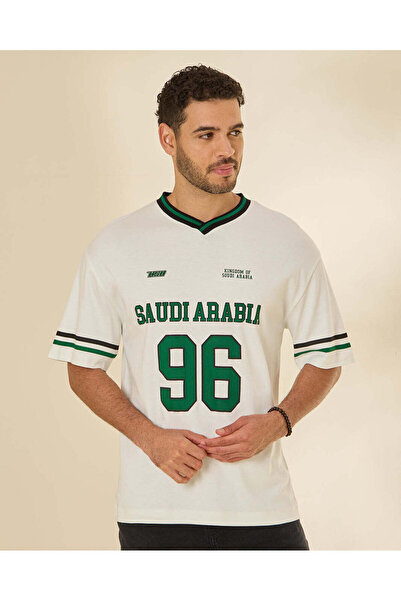REDTAG Men White KSA National Day Interlock T-Shirt