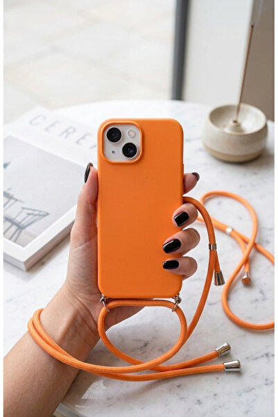 emybox İphone 15 / 14 / 13 Uyumlu Askılı Yumuşak Silikon İçi Kadife Telefon Kılıfı İp 130 cm