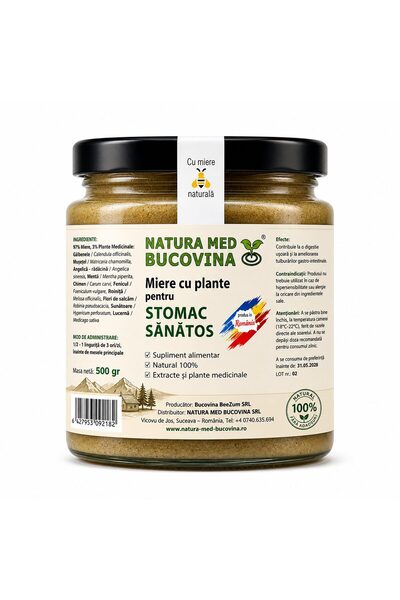 Natura Med Bucovina Miere cu plante aromatice pentru un stomac sănătos -500g