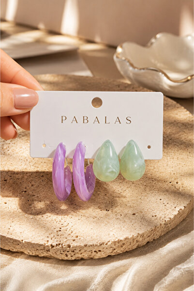 PABALAS Women's 4-Piece Earring Set Lilac Hoop Earrings Green Drop Earrings A...