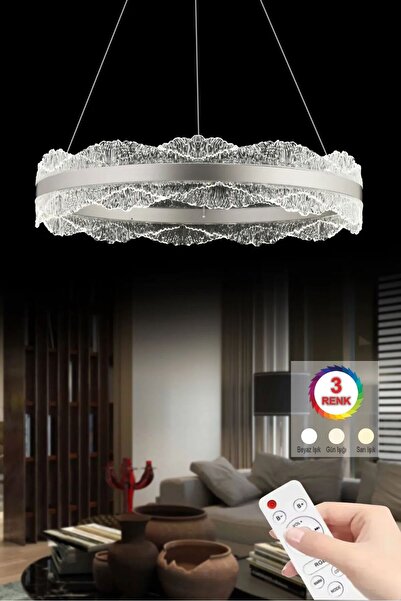 Luxira Aydınlatma Titanic 50 cm Gümüş Kumandalı 3 Renk Ledli Modern Led Avize