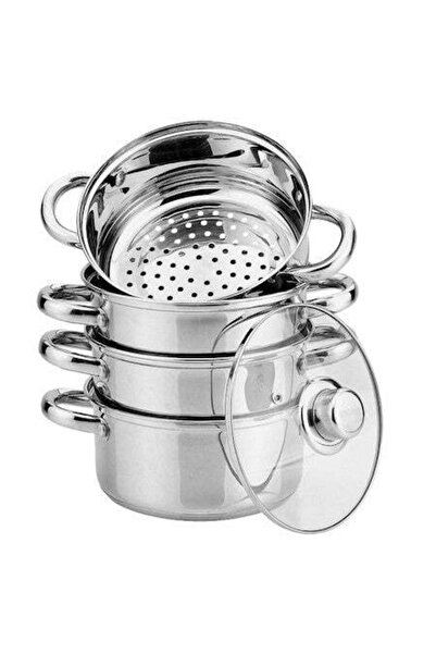 Bohmann Set de gatit sub aburi din inox, 5 piese, 2.5 litri, capac sticla, in...