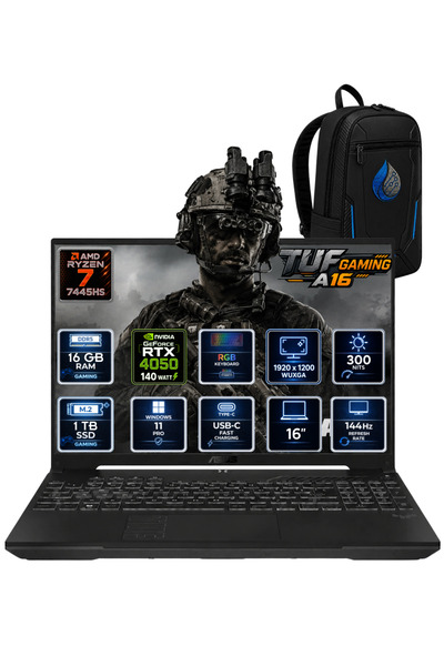 ASUS TUF Gaming A16 AMD Ryzen 7 7445HS 16 GB DDR5 1 TB SSD RTX 4050 6GB 16'' ...