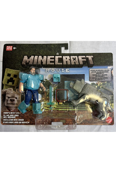 mattel 2025 A Minecraft Movie Diamond Armor Steve & Wolf 4" Figure 2 Pack! Ja...