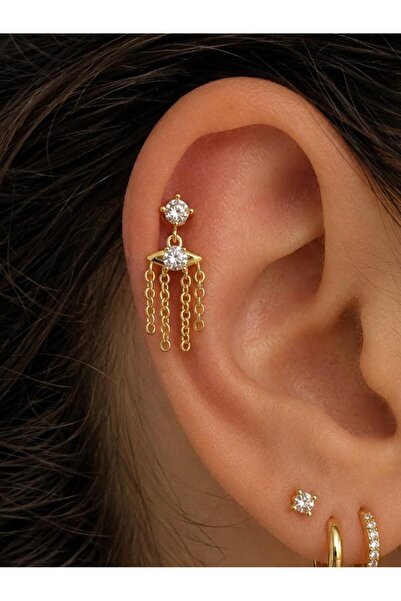 Arescollection 1 ADET ZİRKON TAŞLI ZİNCİR SALLANTILI HELİX FLAT LOBE UYUMLU P...