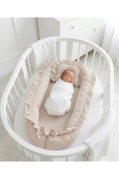 Babynest Ortopedik Fırfırlı Ekose Bej