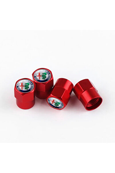 GARDENAUTO غطاء صمام ألومنيوم بشعار ألفا روميو 4 قطع (أحمر)