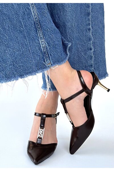 ALFA AKSESUAR 03 Ktan Brown Leather Heeled Shoes