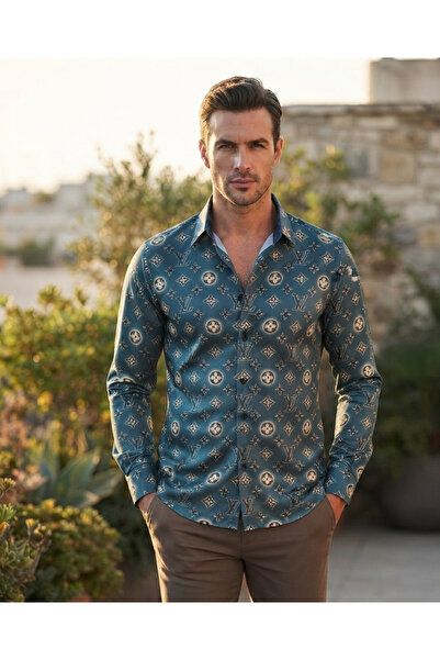 Chordi Men's Long Sleeve Patterned Cotton Premium Regular Fit Shirt