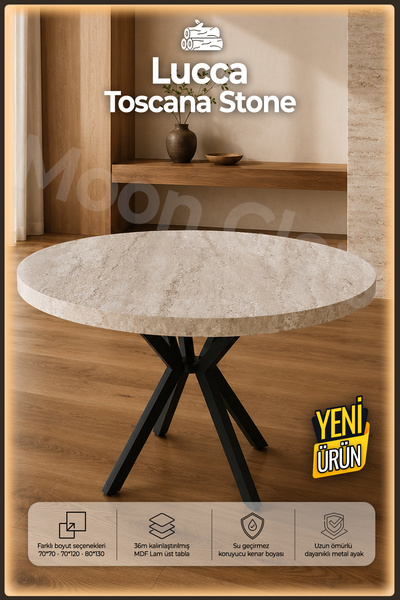 Moon Glory Lucca Yemek Masası 90 Çap - Toscana Stone
