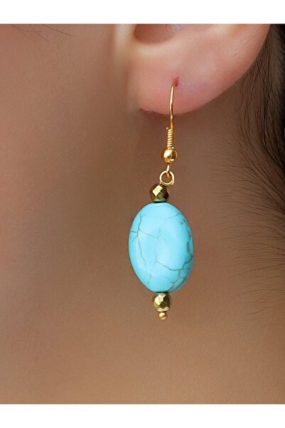 Esha Store Natural Stone Turquoise Hematite Natural Stone Dangle Women's Earr...