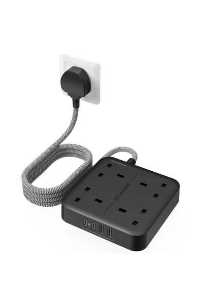 LENCENT وصلة تمديد كهربائية مع منفذ USB-C، شريط طاقة بـ 4 مخارج مع منفذ USB-C...