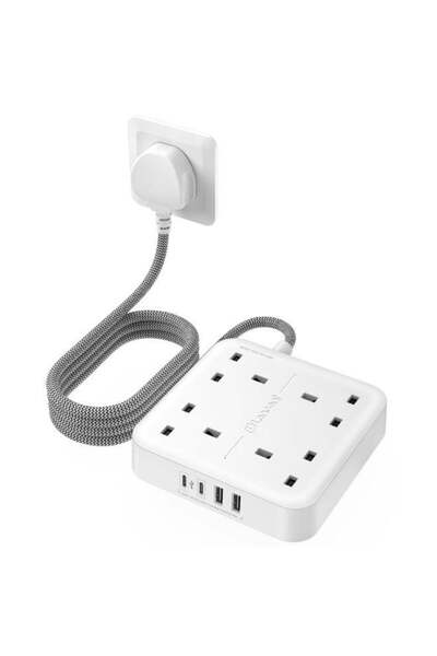 LENCENT 1.8M Universal Power Extension Cord with USB C Port,Versatile 4 Way O...