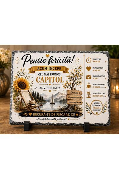 hiperborea Ardezie Personalizată –„Pensie Fericită” - Cadou Elegant de Pensio...