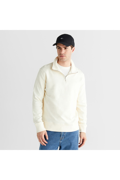 Gant Erkek Krem Yarım Fermuarlı Herringbone Kazak