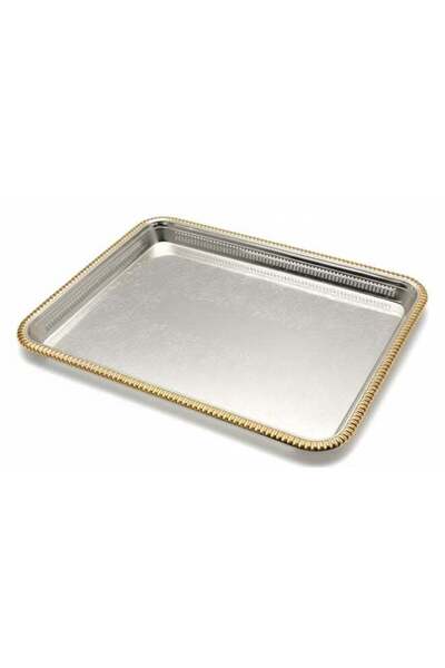 Dove Stainless Steel Rectangular Serving Tray Silver/Gold 35cm