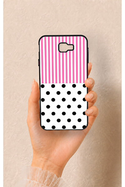 Vip Case Samsung J7 Prime Uyumlu Pembe Çizgili Puantiye Desenli Silikon Kılıf