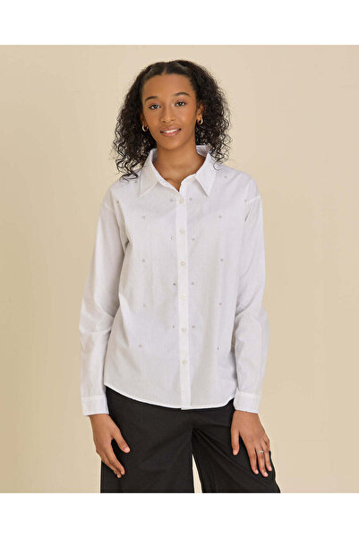 REDTAG Senior Girls Ivory Embellished Shirt