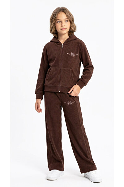 MODANINO Girl's Thessaloniki Fabric Zippered+Hooded Top and Bottom Set 3-12 Y...