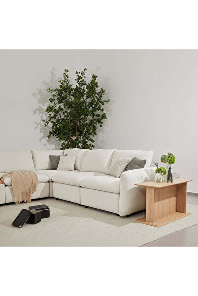 Roots Furniture طاولة قهوة/مقعد عثماني من خشب البلوط الطبيعي باللون البيج من ...