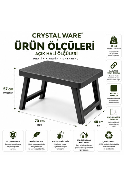 Crystal Ware Büyük Pratik Plastik Katlanır Masa, PP, Piknik, Bahçe, Kamp Masası