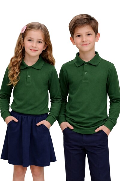 ERDEM KIDS تي شيرت للأولاد والبنات من القطن ذو ياقة بولو وأكمام طويلة باللون ...