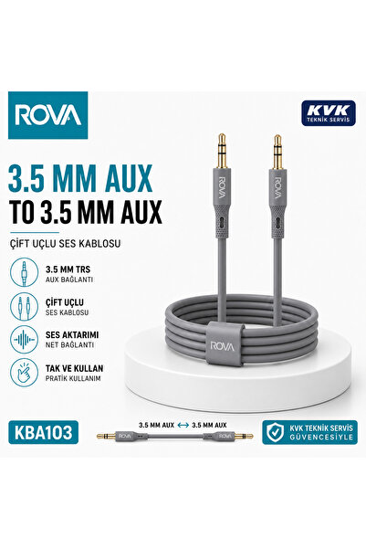 ROVA كابل صوت KBA103 3.5 ملم من نوع AUX إلى AUX - ذو طرفين، لون رمادي داكن