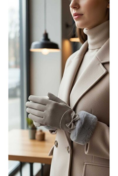 Aware Time Parachute Fabric Fur Touchscreen Plush Women's Gloves