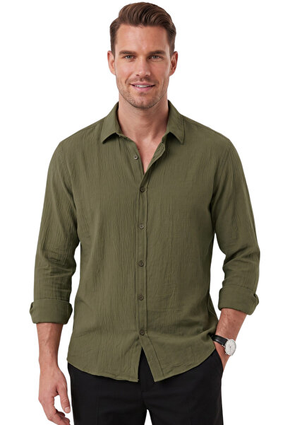 DeepSEA Khaki Modal Fabric Lycra Comfortable Fit Wrinkle-Free Iron-Free Men's...