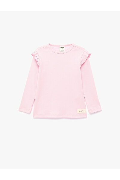 Koton Cotton Long Sleeve Frill Detailed Crew Neck T-shirt