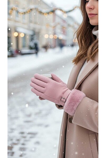 Aware Time Parachute Fabric Fur Touchscreen Plush Women's Gloves