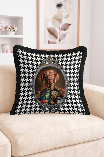 Realhomes Noble Outfitted Dog Portrait and Houndstooth Pattern Fringed Throw ...