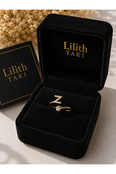 Lilith Takı خاتم ذهبي اللون قابل للتعديل مرصع بحجر الزركون على شكل حرف Z |   ...