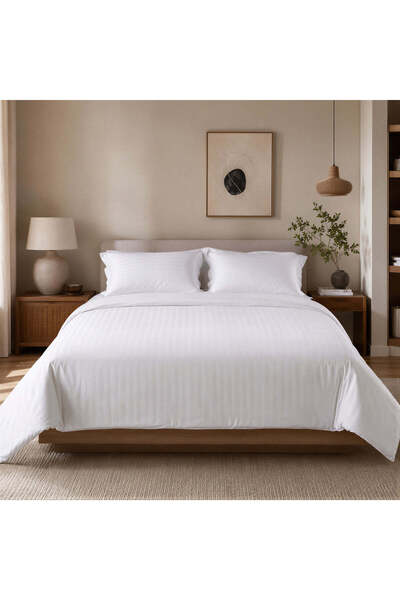 OTHELLO Hotel Collection Linor White Striped Duvet Cover Set - 160X220 cm