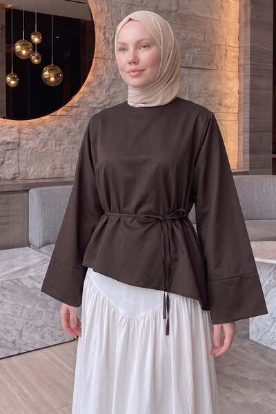 Salih Çelebi Verev Cut Blouse Y0160 - Aci Brown
