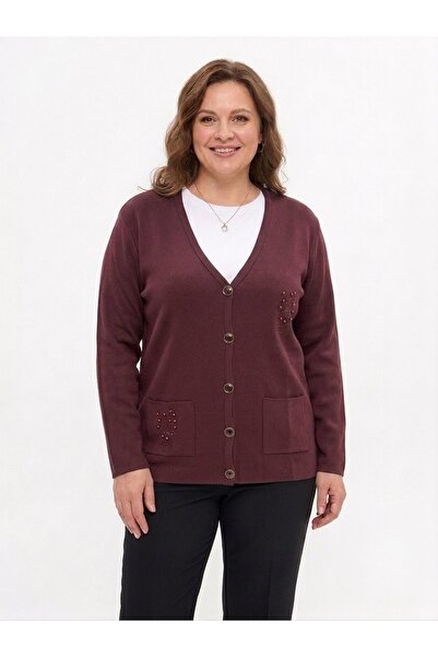 onno style women Classic Knitted Jacket with Steel Mesh Stone Accessories
