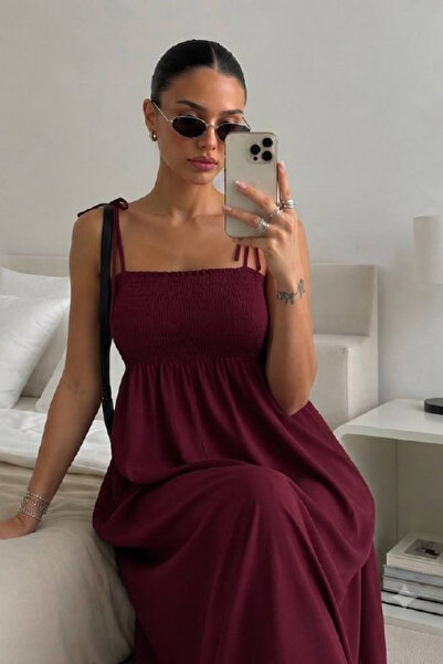 DELBİN Kadın Gipeli Poplin Kumaş Uzun Elbise