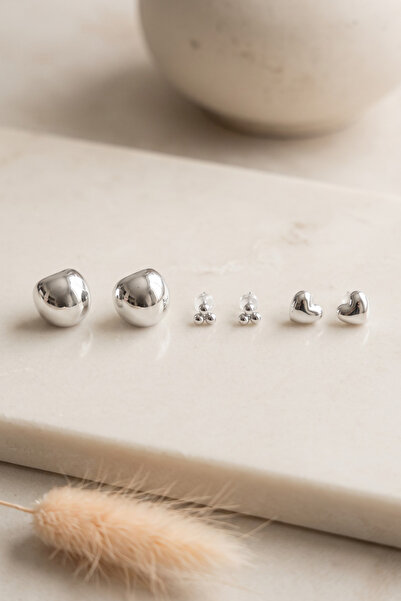 Elika Silver Silver Color Triple Modern Earring Set