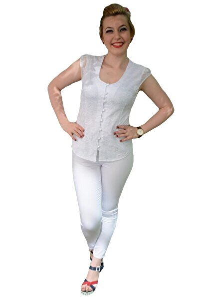 OEM Camasa clasica, mulata, cu dantela si maneca scurta, alba